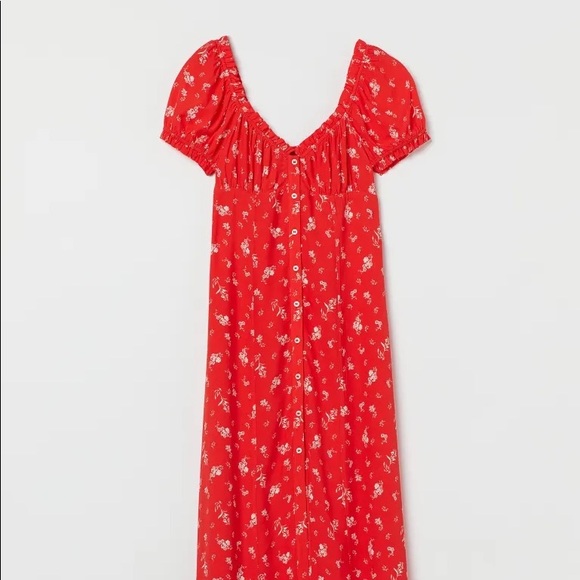 Red & white floral button front sweetheart dress - Picture 2 of 3